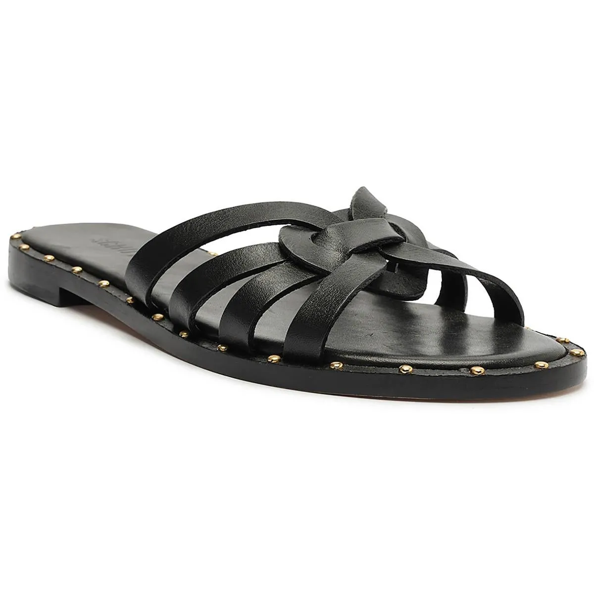 Womens Leather Slip On Slide Sandals