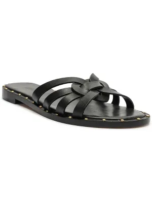 Womens Leather Slip On Slide Sandals