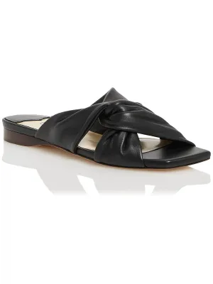 Womens Leather Square Toe Slide Sandals