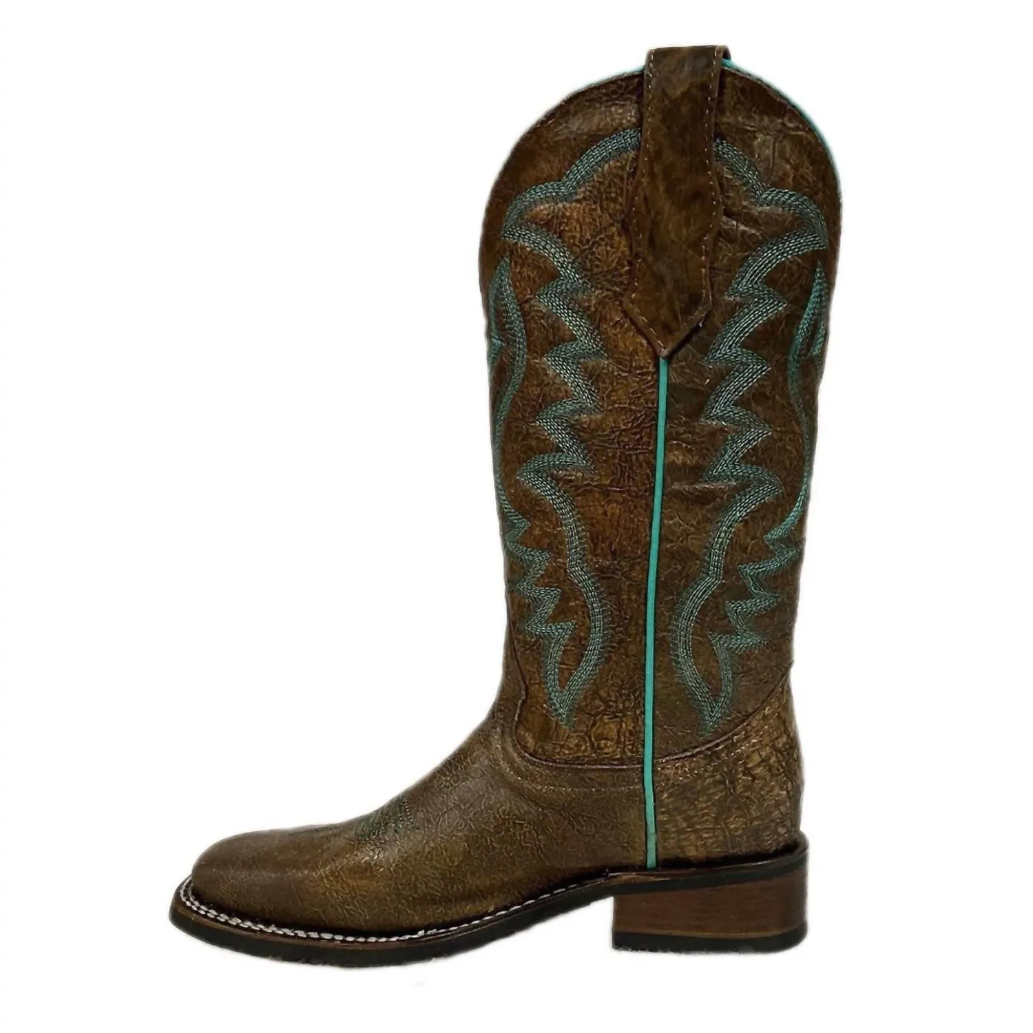 Women's Peanut Embroidery Wide Square Toe Western Boots In Brown