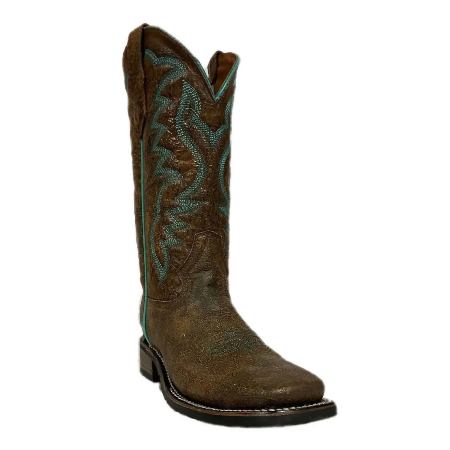 Women's Peanut Embroidery Wide Square Toe Western Boots In Brown