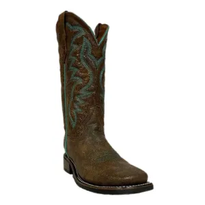 Women's Peanut Embroidery Wide Square Toe Western Boots In Brown