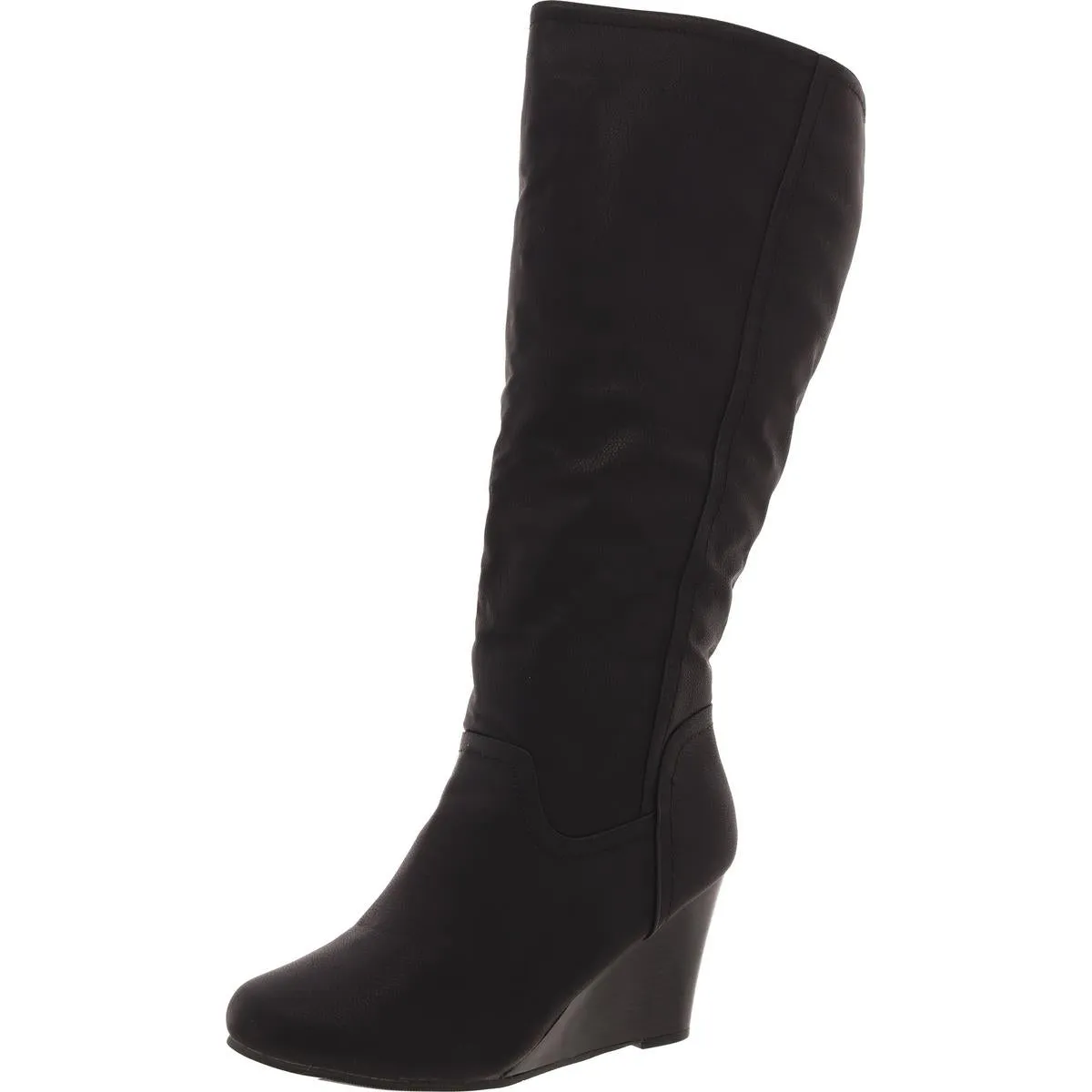 Womens Solid Faux Leather Wedge Boots