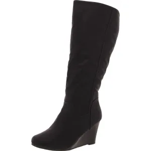 Womens Solid Faux Leather Wedge Boots