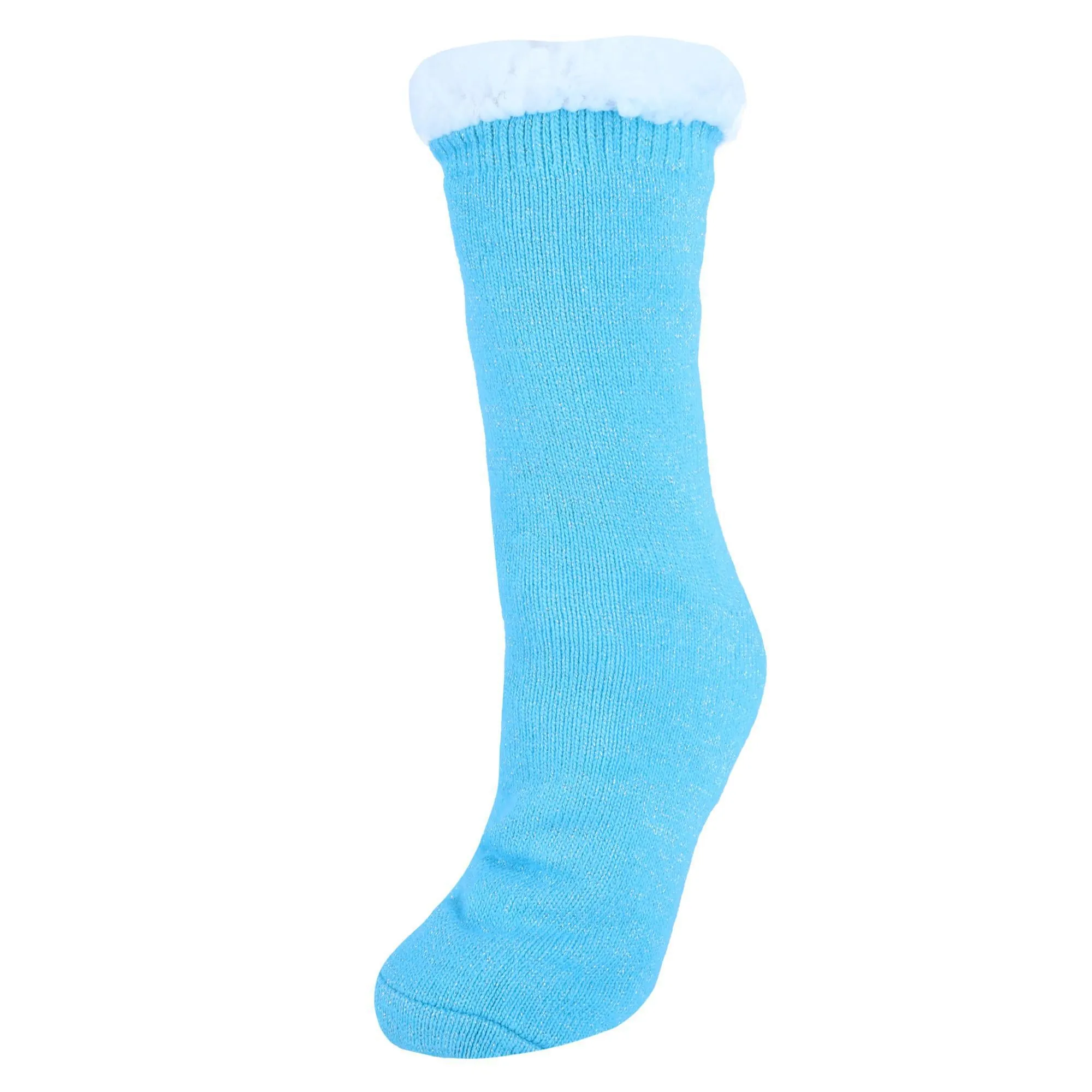 Women's Solid Sparkly Plush Sherpa Lined Slipper Socks
