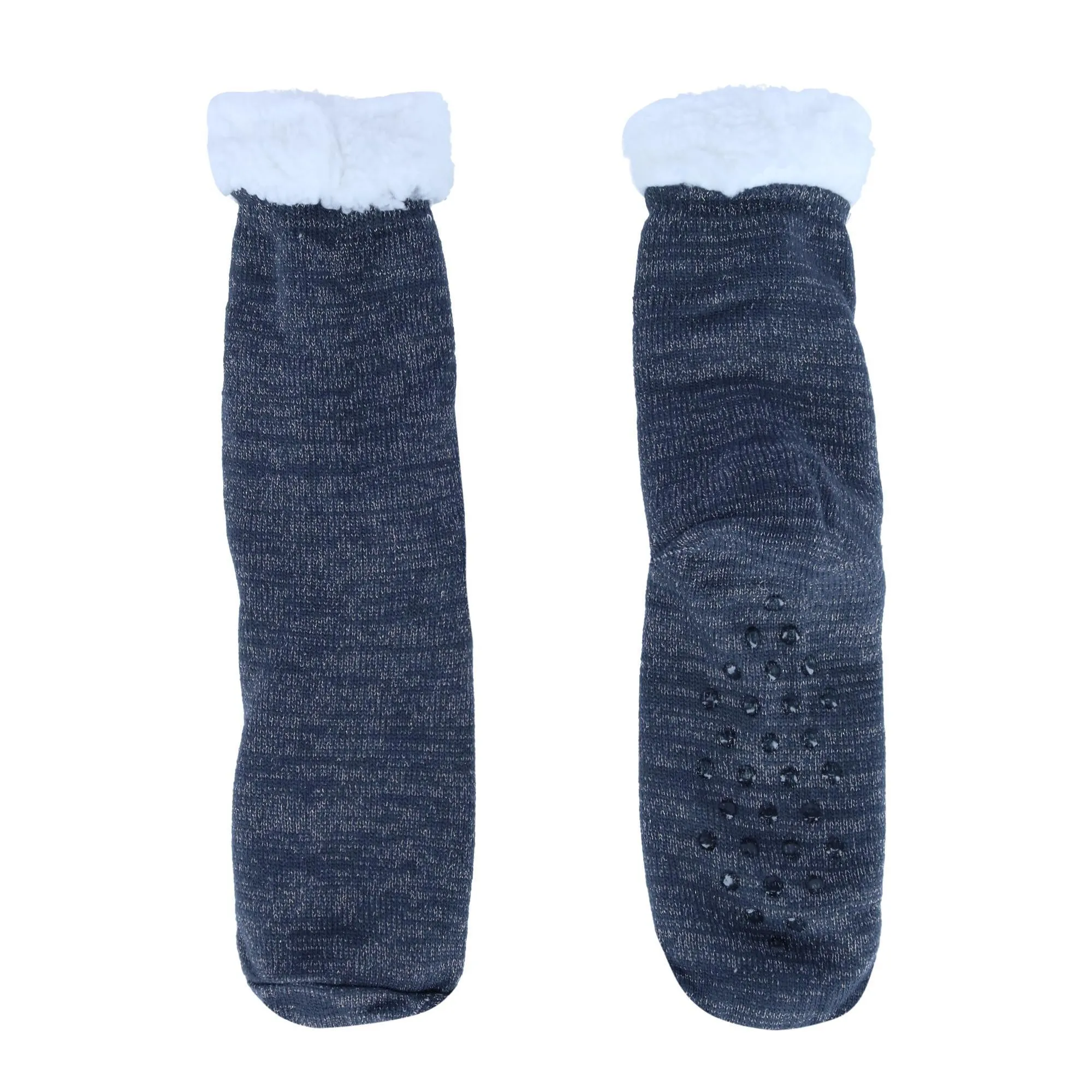 Women's Solid Sparkly Plush Sherpa Lined Slipper Socks