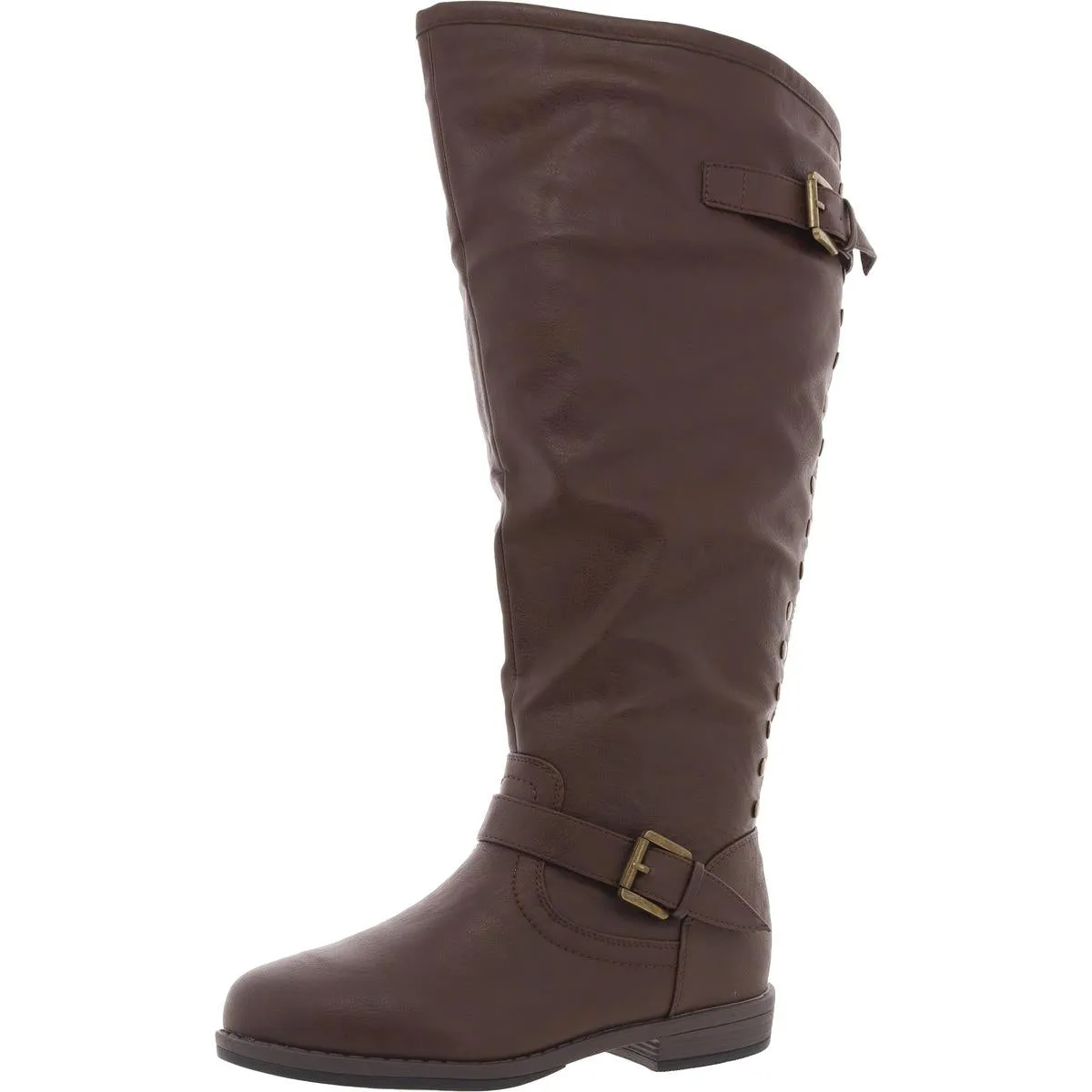 Womens Studded Faux Leather Knee-High Boots