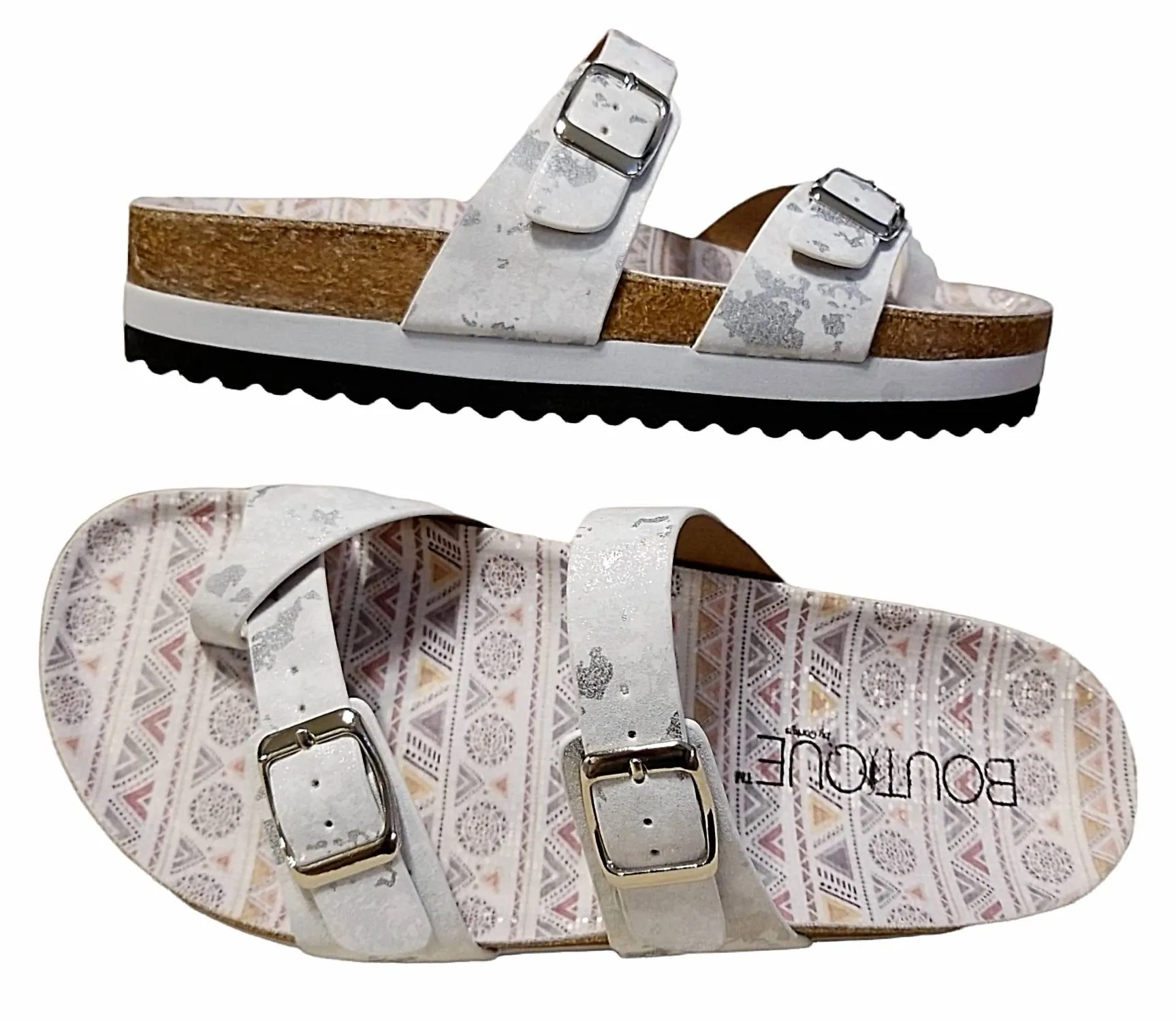 Women's Tan Line Sandals In White Metallic