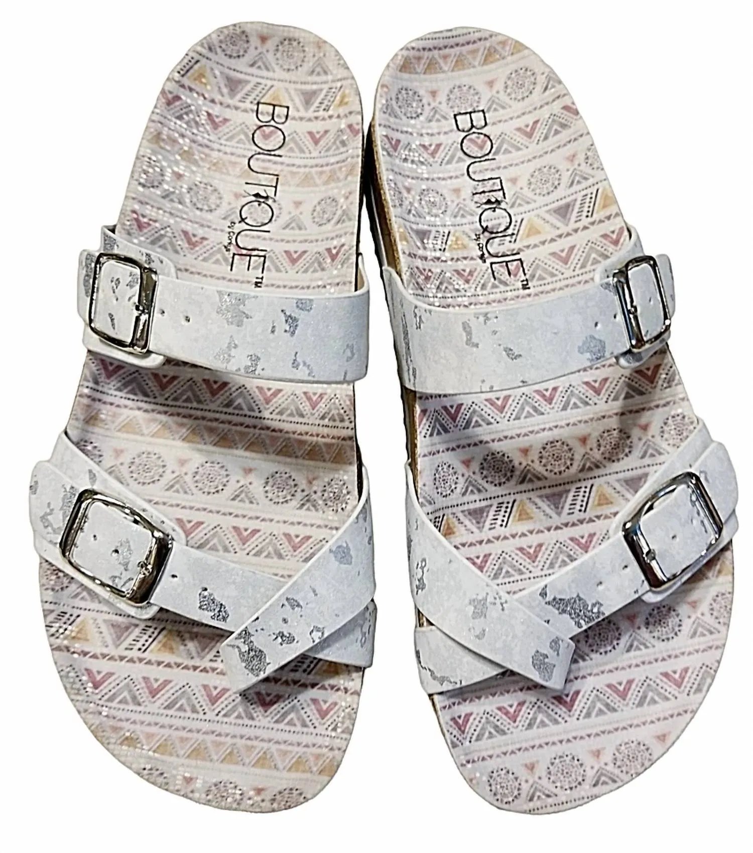 Women's Tan Line Sandals In White Metallic
