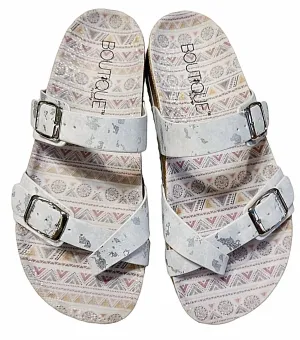 Women's Tan Line Sandals In White Metallic